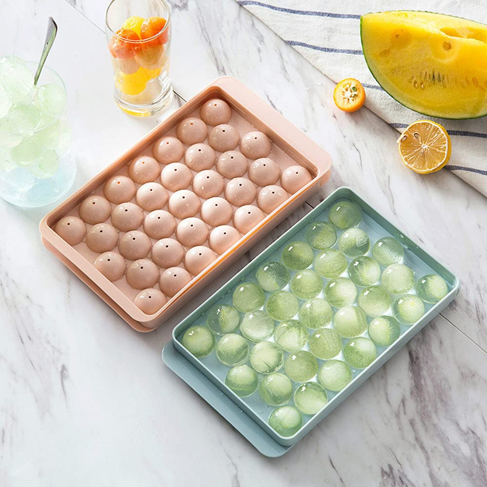 2PCS Ice Cube Trays with Lid, Ice Cube Mould with Easy-Release 33 Cubs per Tray BPA Free Moulds for Whiskey, Water, and Any Drink