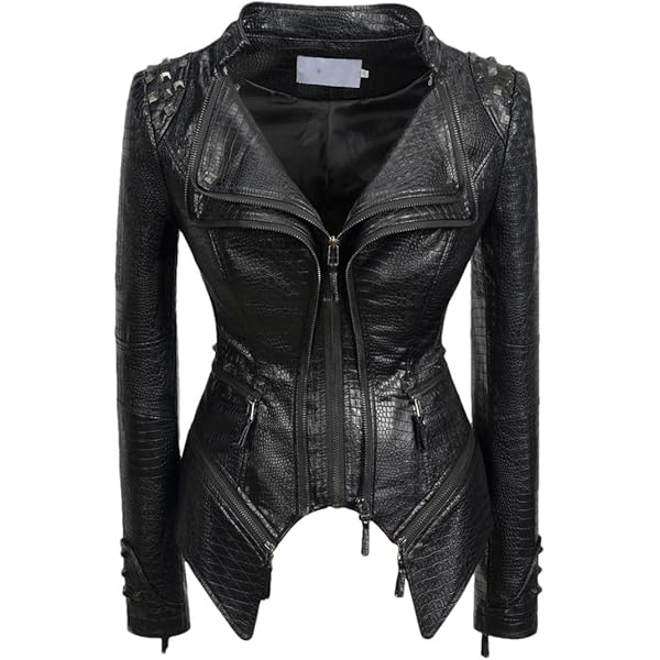 Fashion SX Women's Punk Studded Faux-alligator Print Pattern PU