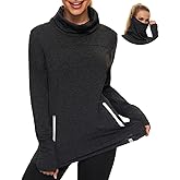 Soneven Women's Running Fleece Sweatshirts Cowl Neck Thermal Pullover Long Sleeve Shirt with Pocket and Neck Gaiter Face Mask