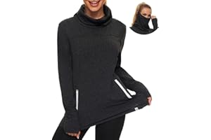 Soneven Women's Running Fleece Sweatshirts Cowl Neck Thermal Pullover Long Sleeve Shirt with Pocket and Neck Gaiter Face Mask