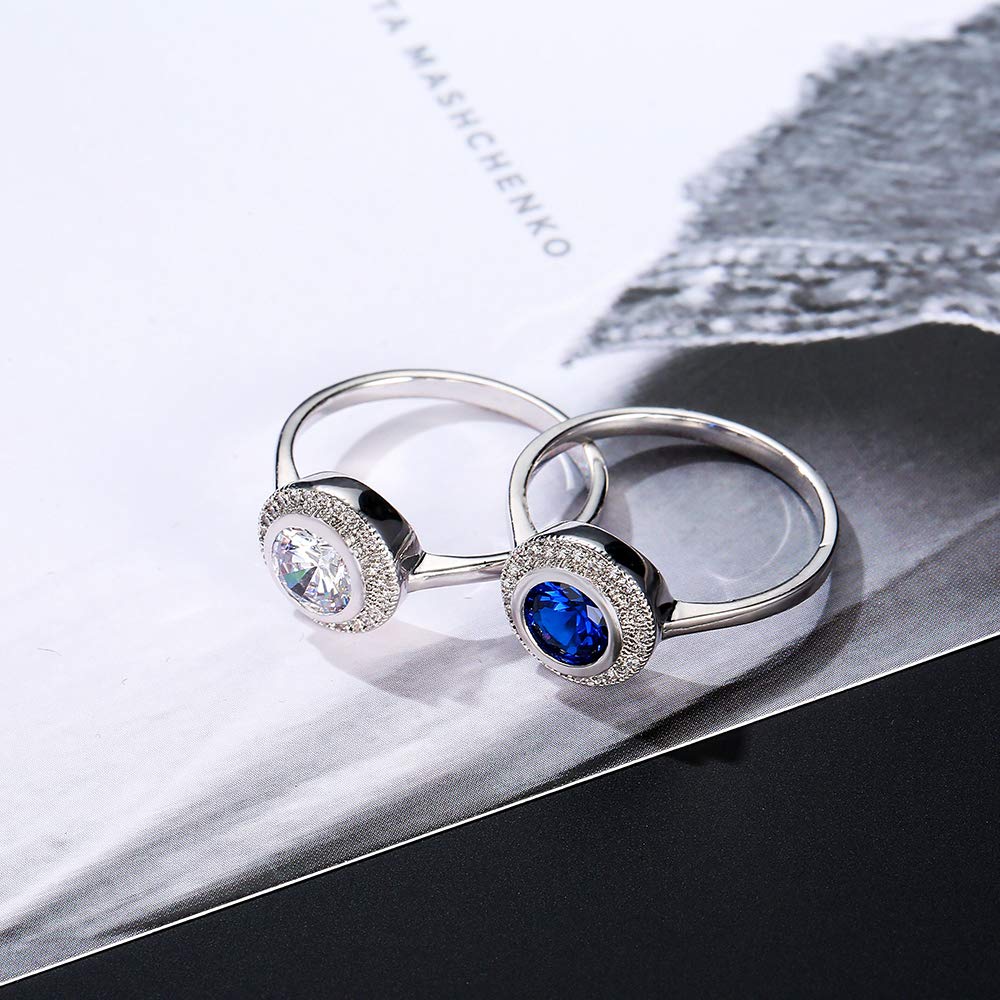 dnswez Bezel Setting Austrian Crystals Rings for Women Wedding Bridal Jewelry Classic Trendy Design Ring Size: 10