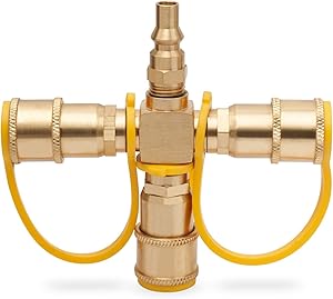 GASPRO 3 Ways 1/4inch RV Propane Quick Connect Y Splitter Adapter for RV Trailer and RV Quick Connect Propane Hose Connect to Motorhome Tabletop Grill