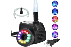 BUYGOO Submersible Fountain Pump with LED Light Ultra Quiet 10Watt 160 GPH, Small Fountain Water Pump Outdoor for Water Featu