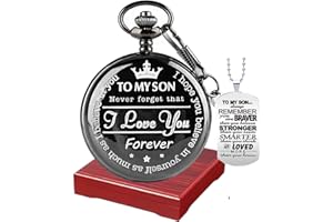 Udaney My-Son Pocket Watch - Engraved Gift for Him, Graduation Gift for Men with Box and Necklace Chain