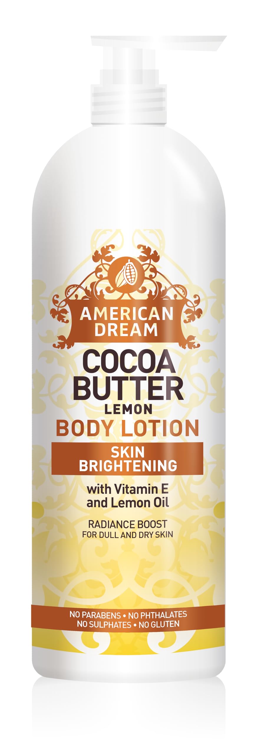 American Dream Radiance Boost Cocoa Butter Body Lotion with Lemon oil & Vitamin E, for dull & dry skin 750ml