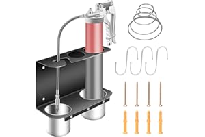 Huthbrother Grease Gun Holder, Wall Mount Grease Gun Storage Rack/Organizer, Hand Grease Gun Holder Rack for Workshop, Shop, Garage, W/Removable Drip Cups, Spare Cartridge Holder and Separate Spring