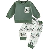 Yoawdats Toddler Baby Boy Hunting Outfit Mallard Duck Long Sleeve Crewneck Sweatshirt and Pants Set 2Pcs Infant Fall Clothes