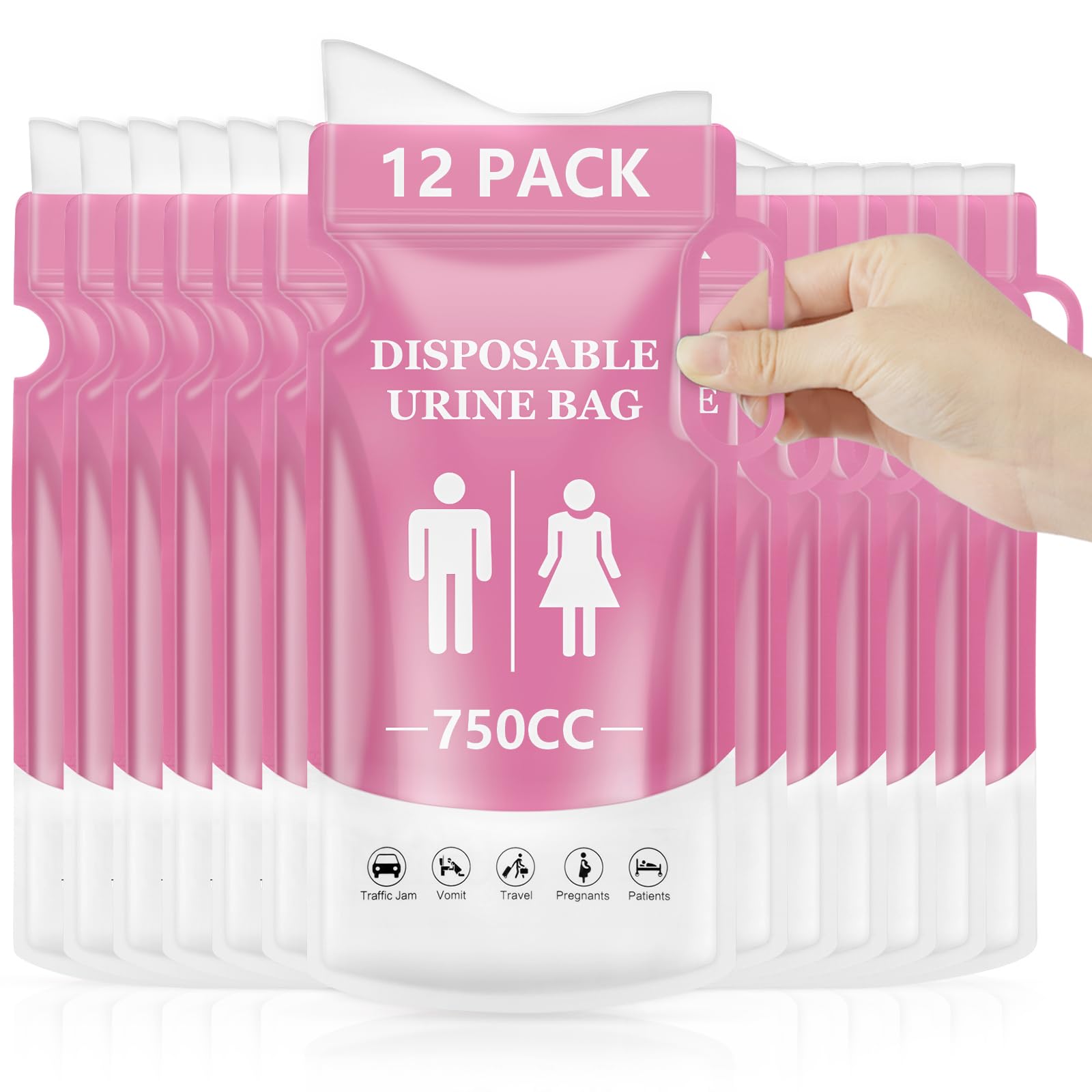 flintronic 12Pcs Disposable Urine Bags, 750ML Emergency Toilet Pee Bags with Handles, Portable Urine Bags for Men Women Kids Patients and Pregnant, Travel Urinals for Camping Travel and Traffic Jam