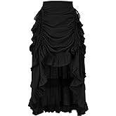 OFOKEDA Women's Medieval Gothic Steampunk Victorian Asymmetrical High Low Skirt Pirate Skirt