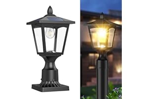 GRELUNA Solar Post Lights, 3000K Dusk to Dawn Solar Lamp Post Light with Pier Mount Base, Solar Post Lights Outdoor Waterproof for Garden Yard Landscape Pole Pillar, Outside Decorative Lamp(Warm White)