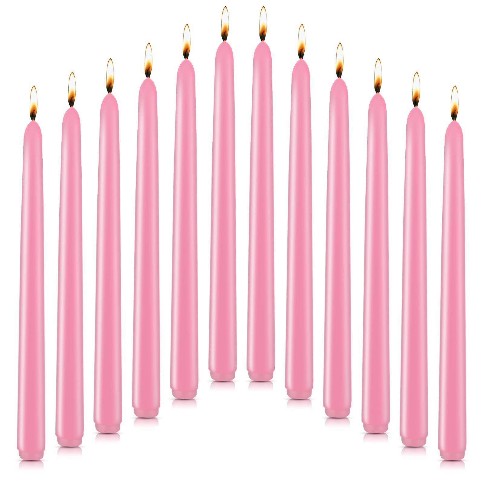 Photo 1 of 12 Pack odorless Cone-Shaped Candles - Clean Burning smokeless Dinner Candles for Weddings and Home Decor, Party, Restaurant, spa, Church -10 inch Individual Packaging (Pink)