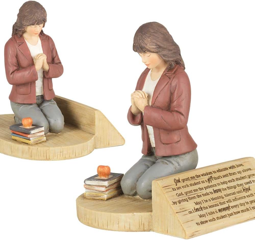 Dicksons Teacher's Prayer, Kneeling with Books 4.5 x 5.5 Resin Stone Tabletop Figurine