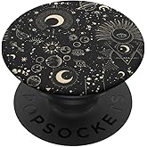 Mystic Astrology Moon Sun Stars Planets Pattern Black PopSockets Adhesive PopGrip