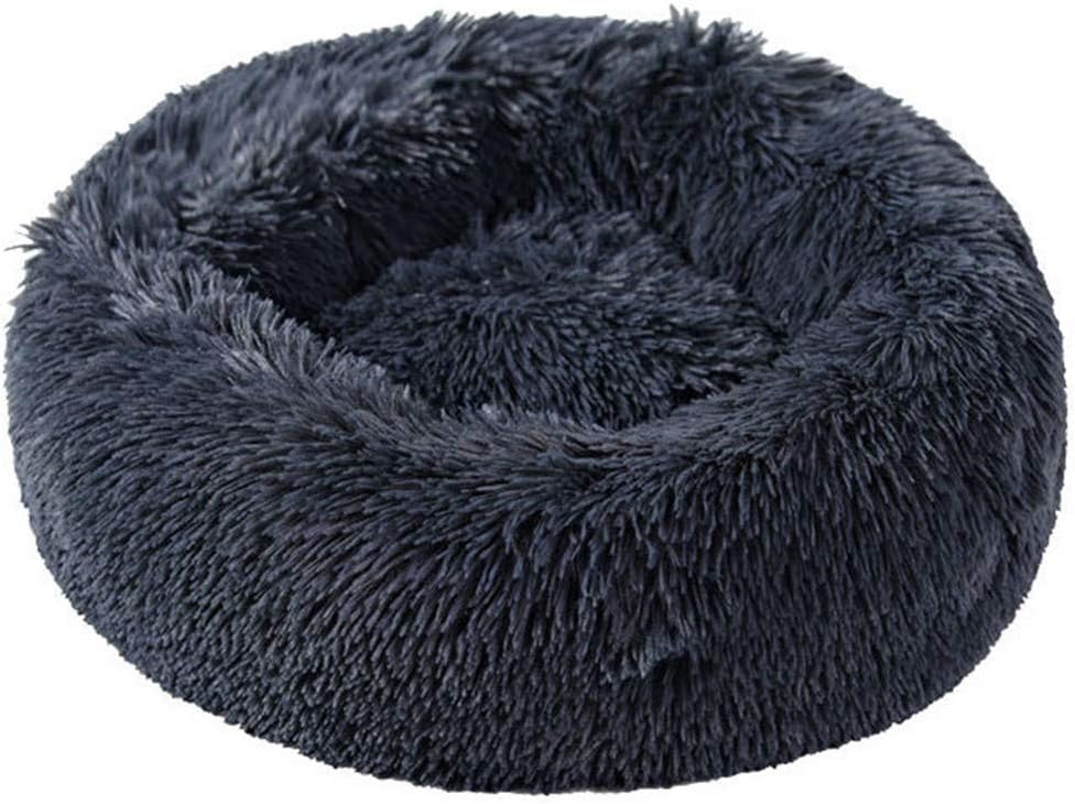 Lamzoom Dog Bed Warm Soft Plush Comfortable Pet Bed,Washable Waterproof Round Plush Donut Cats Nest Bed Soft Cushion (70cm in diameter, Dark gray)