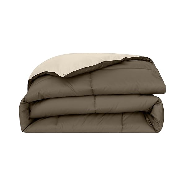 MODERN THREADS DOWN ALTERNATIVE REVERSIBLE COMFORTER TAUPE/CHAMPAGNE QUEEN