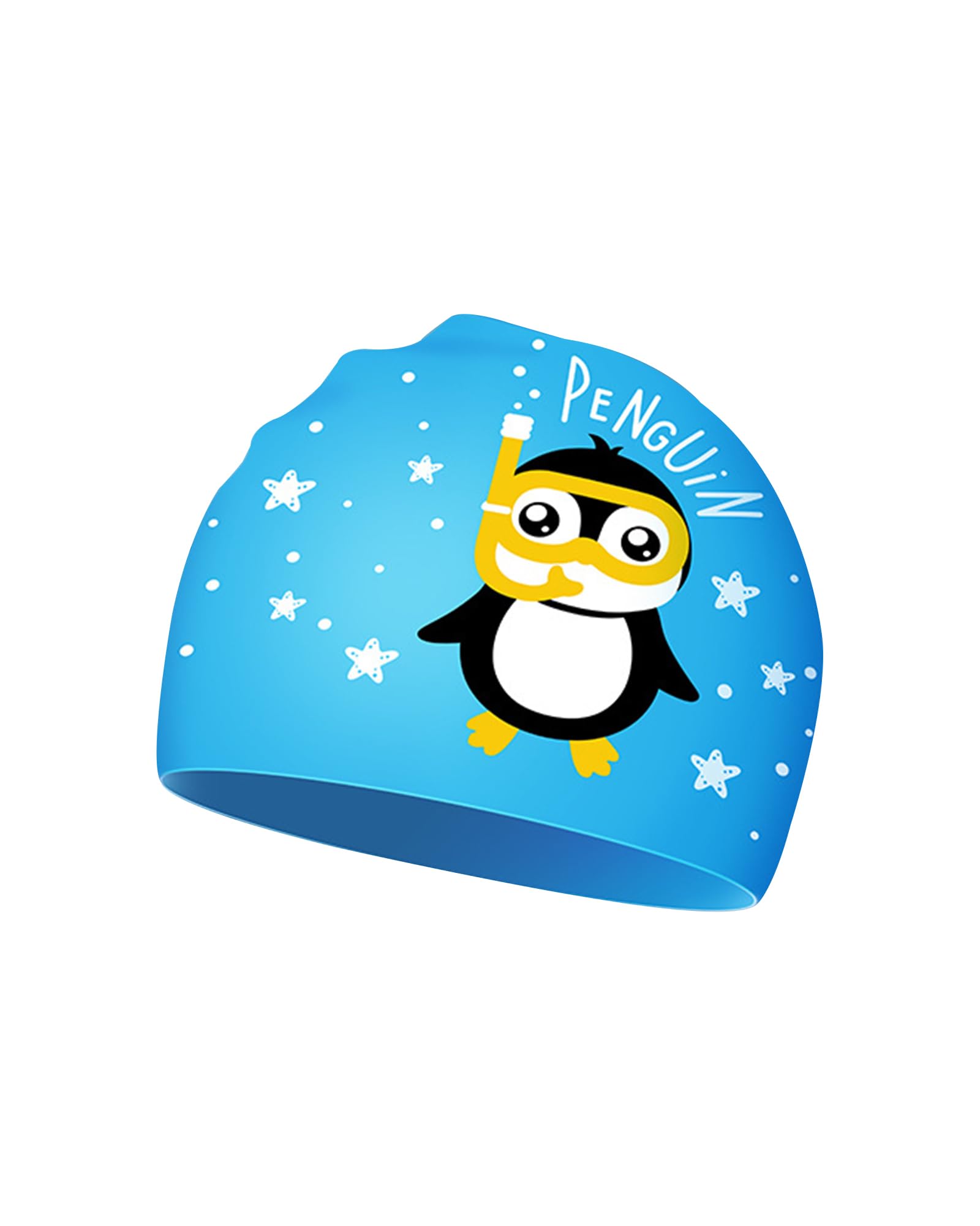 Kids Swimming Cap, Girls Swimming Hat, Penguin (Blue)