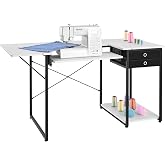 VEVOR Sewing Table, Multipurpose Sewing Machine Table with Foldable Side Shelf, Adjustable Shelf, Steel Legs, Computer Desk for Home, Fashion Studio, Art Studio, Educational Institution, White