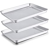 TeamFar Baking Sheets Set of 3, Stainless Steel Cookie Sheet Baking Tray Pan, 16x12x1 inch, Non Toxic & Rust Free, Easy Clean & Dishwasher Safe