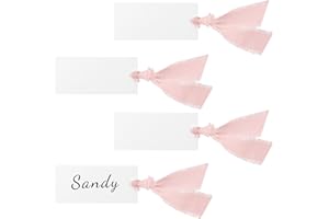 50pcs Name Place Cards, 3.54x1.57in/9x4cm Place Cards for Table Setting with 3 110in/280cm Rolls Ribbon Name Tags Placement f