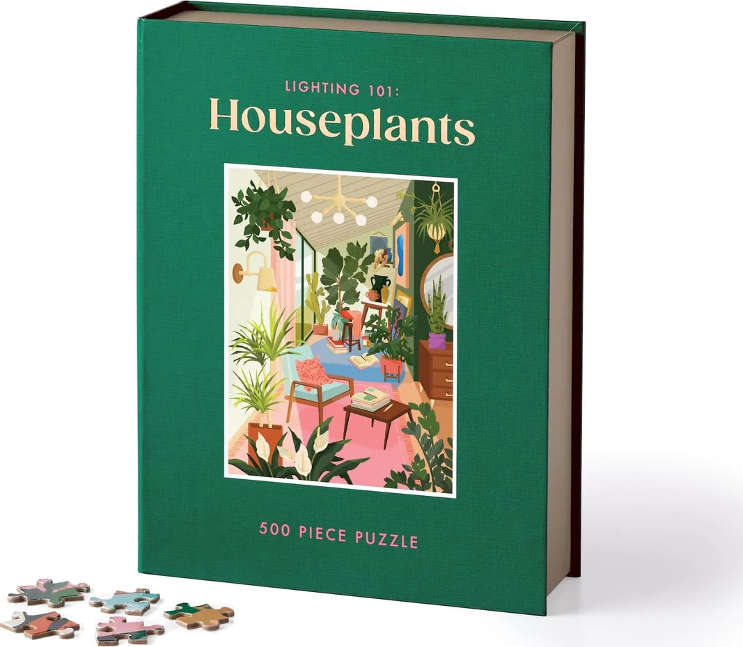 Galison Lighting 101: Houseplants – 500 Piece Book Puzzle with Beautiful Plant and Interior Design Artwork Packaged in Magnetic Keepsake Book Sized Box