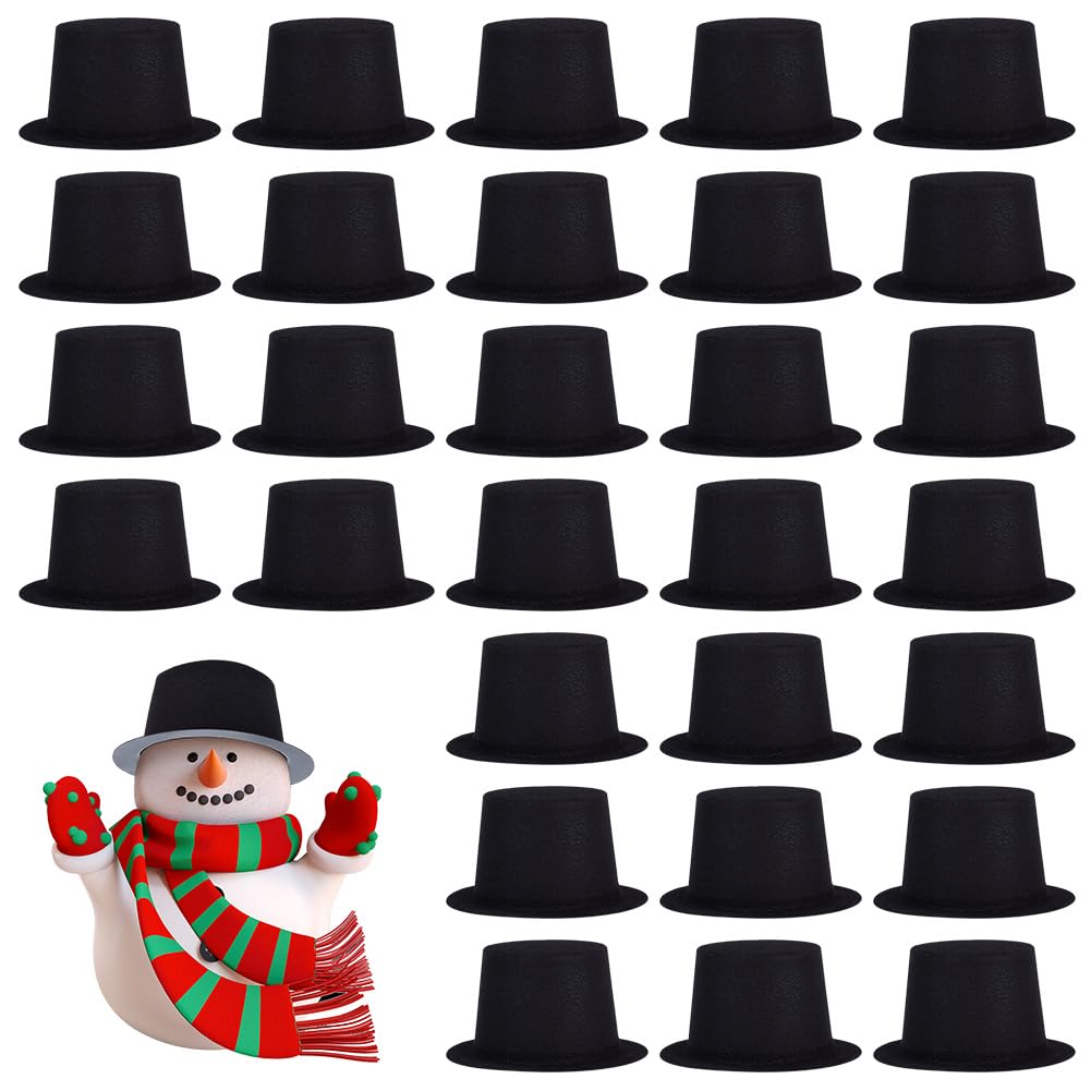 BENECREAT 50pcs 65mm Mini Black Velvet Hats, Formal Bowler Hats for Crafts, DIY, Pet, Christmas, Party Hair Decoration