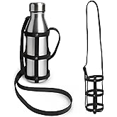 Hide & Drink, Rustic Leather Water Bottle Holder With Adjustable Strap, Fits (2.5 in.) Diameter Bottles, Holster, Carrier, Case, Booze Strap, Handmade (Charcoal Black)