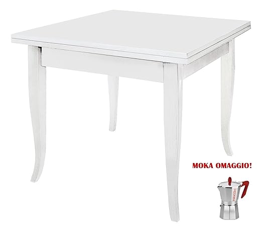 Classico Tavolo Da Pranzo Shabby Chic Bianco Quadrato Allungabile A Libro 80x80 746