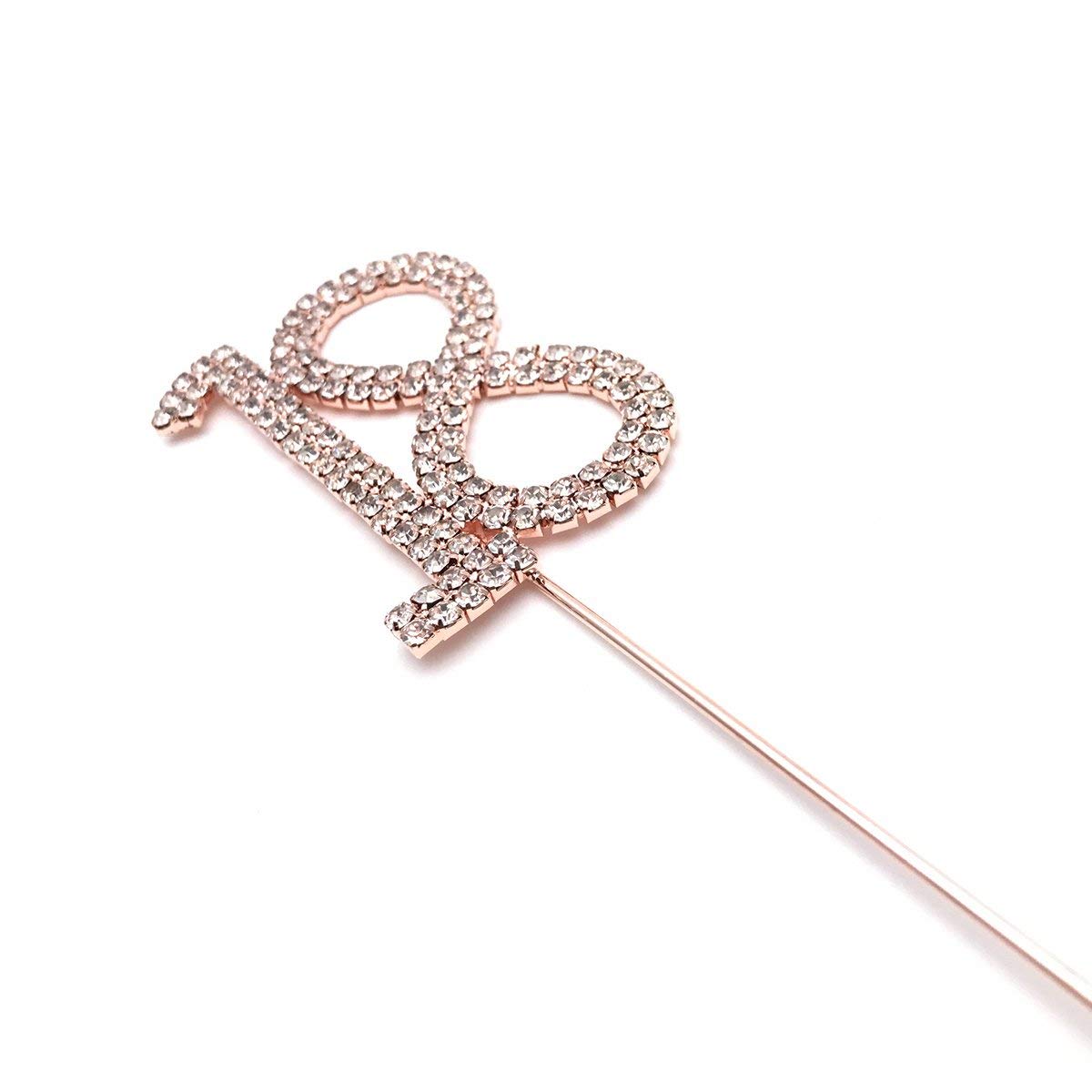 World of Sparkles 6cm Cake Toppers with Silver Diamante Rhinestones Diamonds and Rose Gold Base for Anniversary, Birthday Kids Children Adults Party -18 No