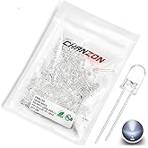 CHANZON 100 pcs 5mm White LED Diode Lights (Clear Round Transparent DC 3V 20mA) High Intensity Super Bright Lighting Bulb Lamps Electronic Components Light Emitting Diodes