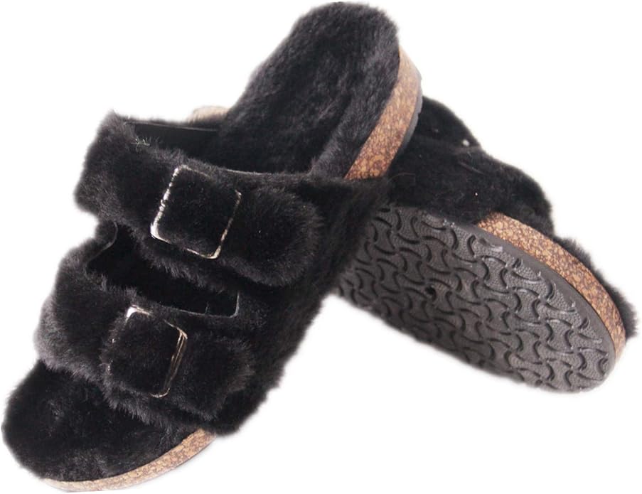 fuzzy footbed sandals