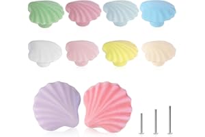 OctinPris 10x Colorful Cute Glossy Ceramic Knobs Seashell Shape Lovely Door Pull Knob Cabinet Closet Ceramic Drawer Cupboard Kitchen Dresser Kids Child Bedroom Pulls Wardrobe Handles