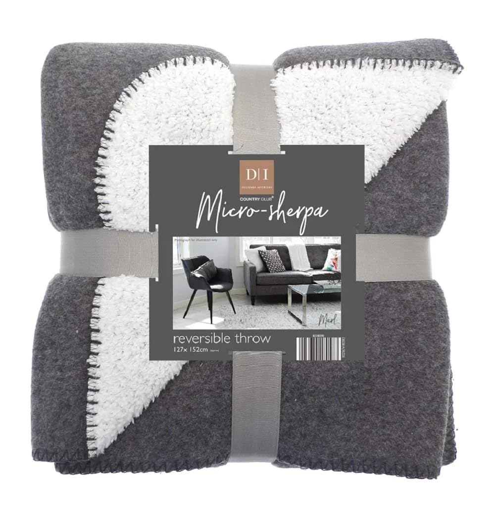 Country Club Plain Grey Marl Microsherpa Fleece Reversible Bed/Sofa Throw 120cmx150cm (Dark Grey)