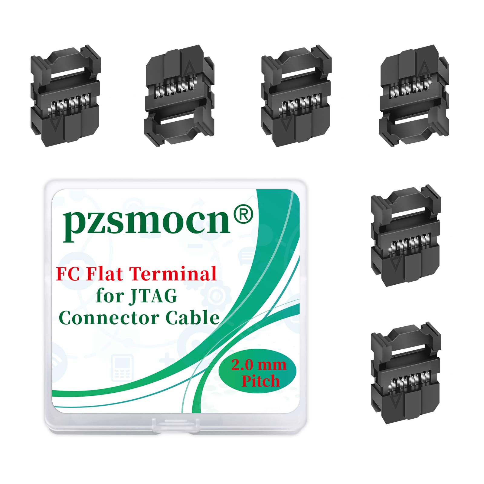 Pzsmocn 20 Sets IDC 2 * 4 Double Row Rectangular Socket Adapter FC Black Crimp Wire Head Three-piece Kit 2.0mm Pitch, 8 Pin FC-Female Terminal Connector, for JTAG Flat Ribbon Cable. — image 1