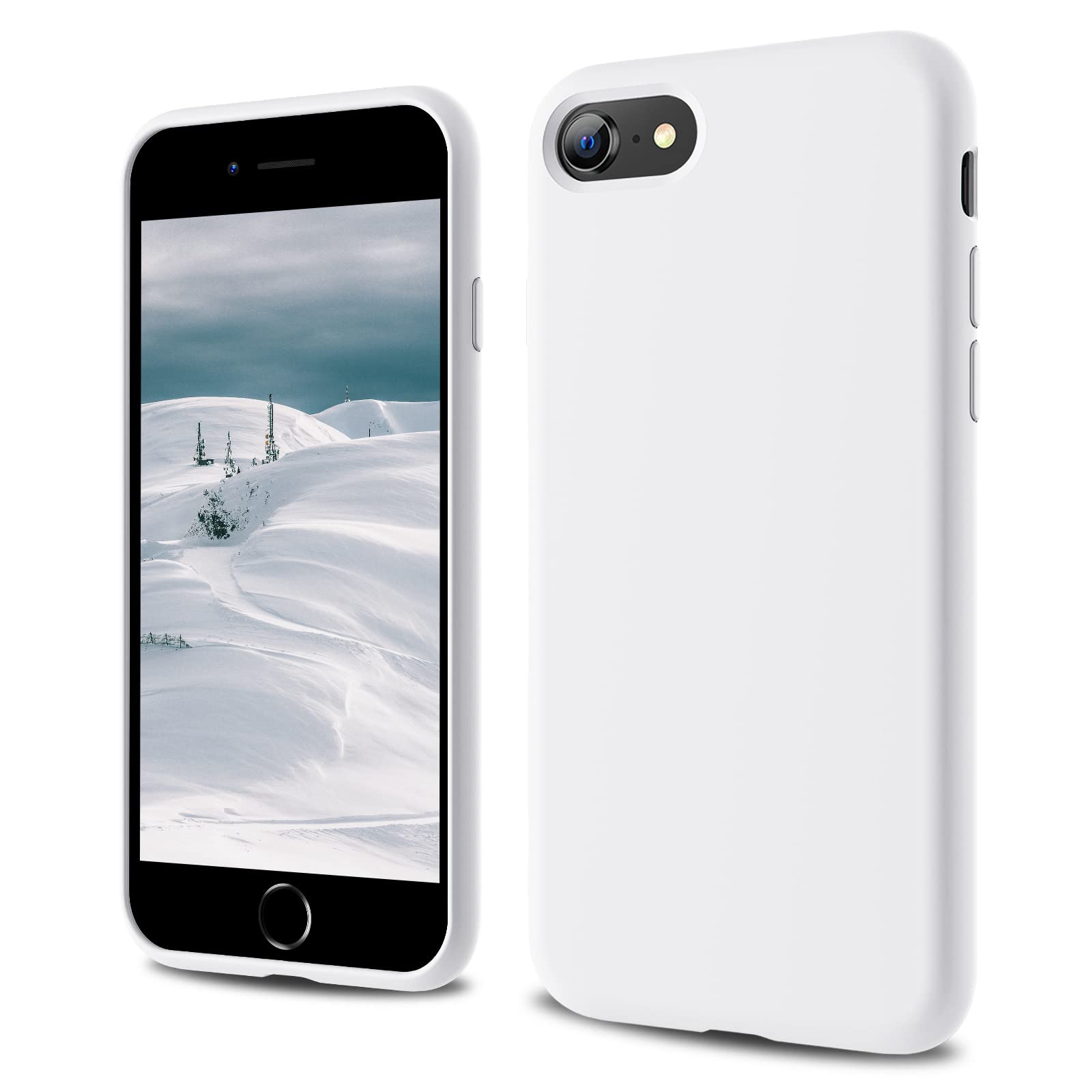 CALOOP Designed for iPhone SE Case 2020/2022, iPhone 8/7 Case, Liquid Silicone Full Body Protective Covered Silky-Soft Anti-Scratch Gel Rubber Slim Shockproof Cover 4.7 inch, White — image 1