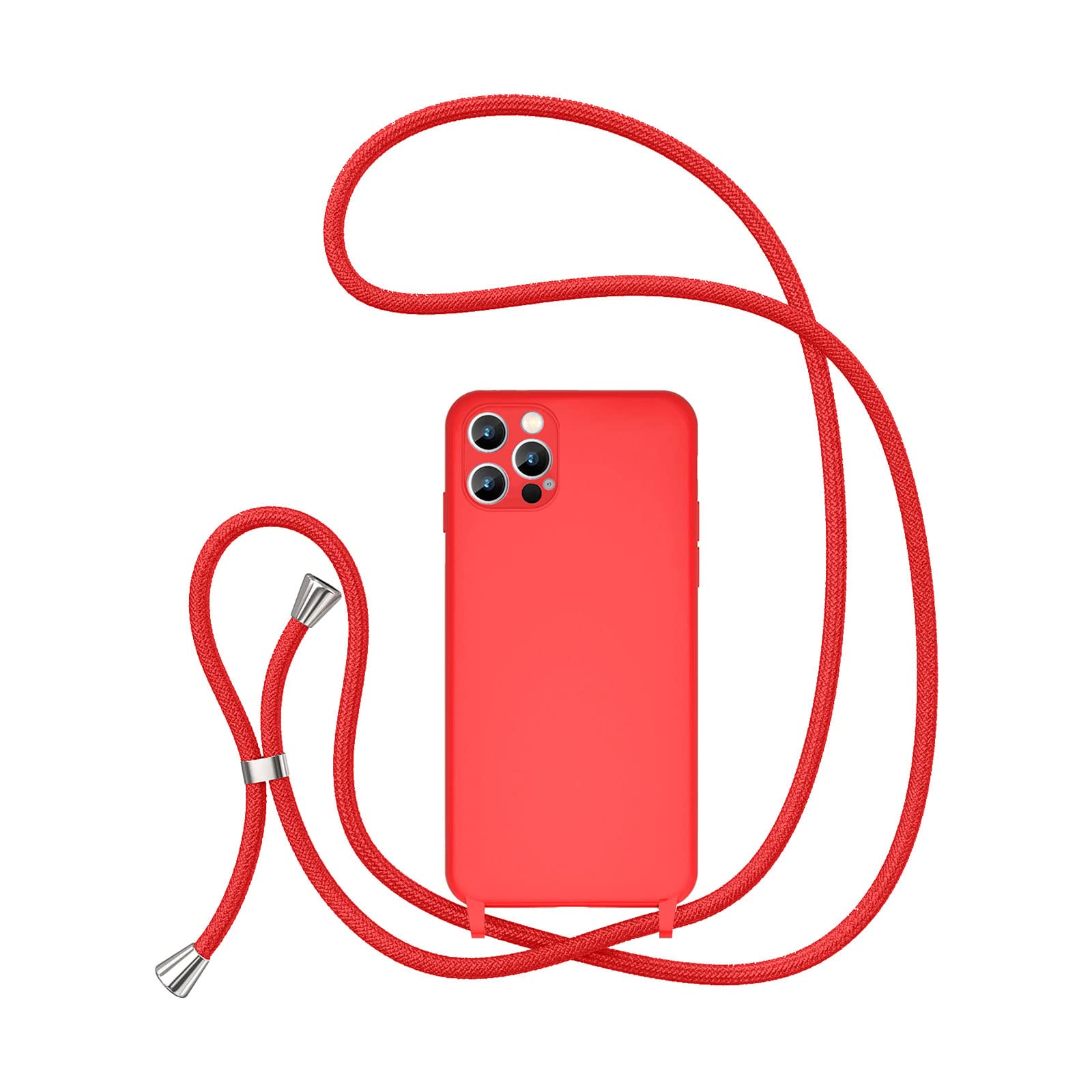 UEEBAI Crossbody Lanyard Phone case for iPhone 15 Pro Max 6.7 inch, Silicone Phone Cover Necklace Cord Strap Soft Shockproof Protective Case - Red