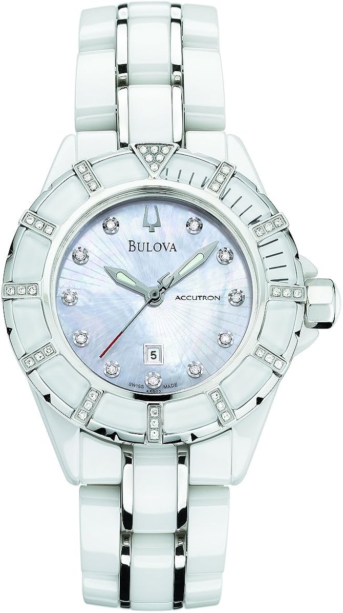 Bulova White Ceramic Ladies 50 Diamond Automatic Bracelet Watch Amazon