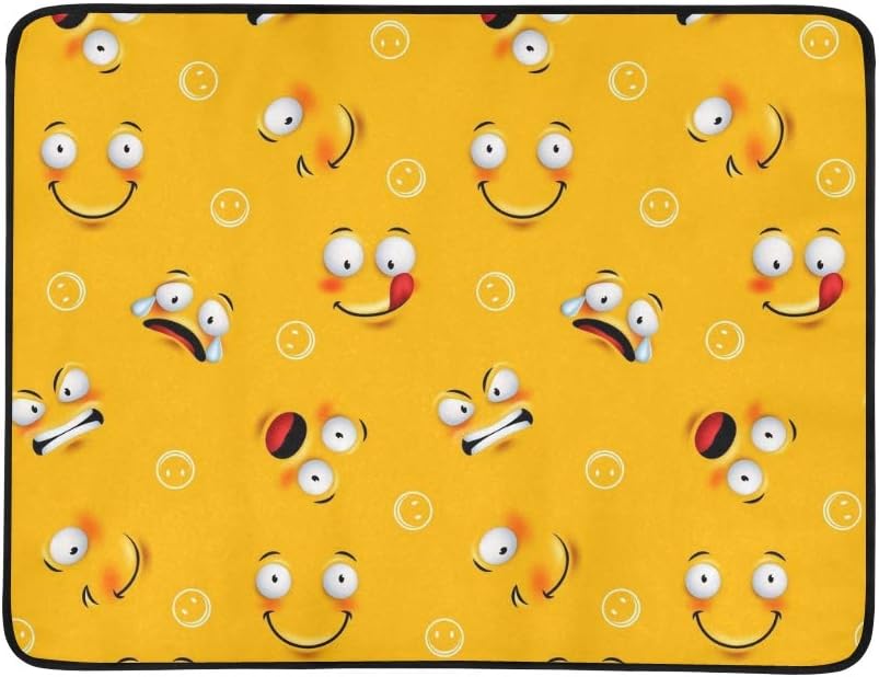 WOCNEMP Smiley Face Funny Facial Portable And Foldable Blanket Mat 60x78 Inch Handy Mat For Camping Picnic Beach Indoor Outdoor Travel