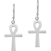 AeraVida Everyday Eternal Egyptian Ankh Cross .925 Sterling Silver Dangle Earrings | Ankh Cross Pendant in Sterling Silver Earrings