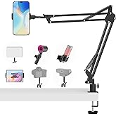 Overhead Camera Phone Mount, Desk Phone Stand for Recording, Phone Holder for Bed with Phone/Tablet/Mic Clamps, 1/4" Thread Magic Arm for DSLR, Webcam, iPad, TikTok, YouTube, Streaming, Cooking, Video
