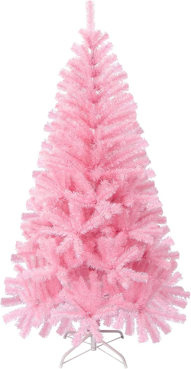 Trees - 4FT Artificial Christmas Tree, Xmas Pine Tree with Metal Christmas Tree Stand,Pink Christmas Tree for Holiday, Home, Office, Party Decoration