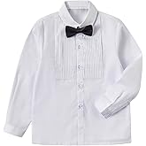 Mosedou Boys Formal Tuxedo Shirt with Bow Tie Long Sleeve White Dress Shirt for Boys Tuxedo Outfit