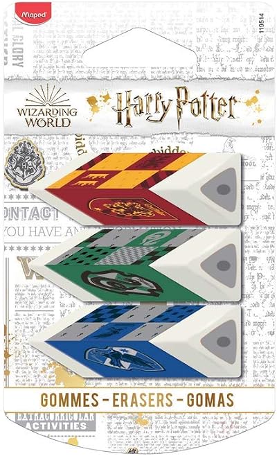 Maped Set of 3 Pyramid Erasers Harry Potter Licence White Precision Erasers