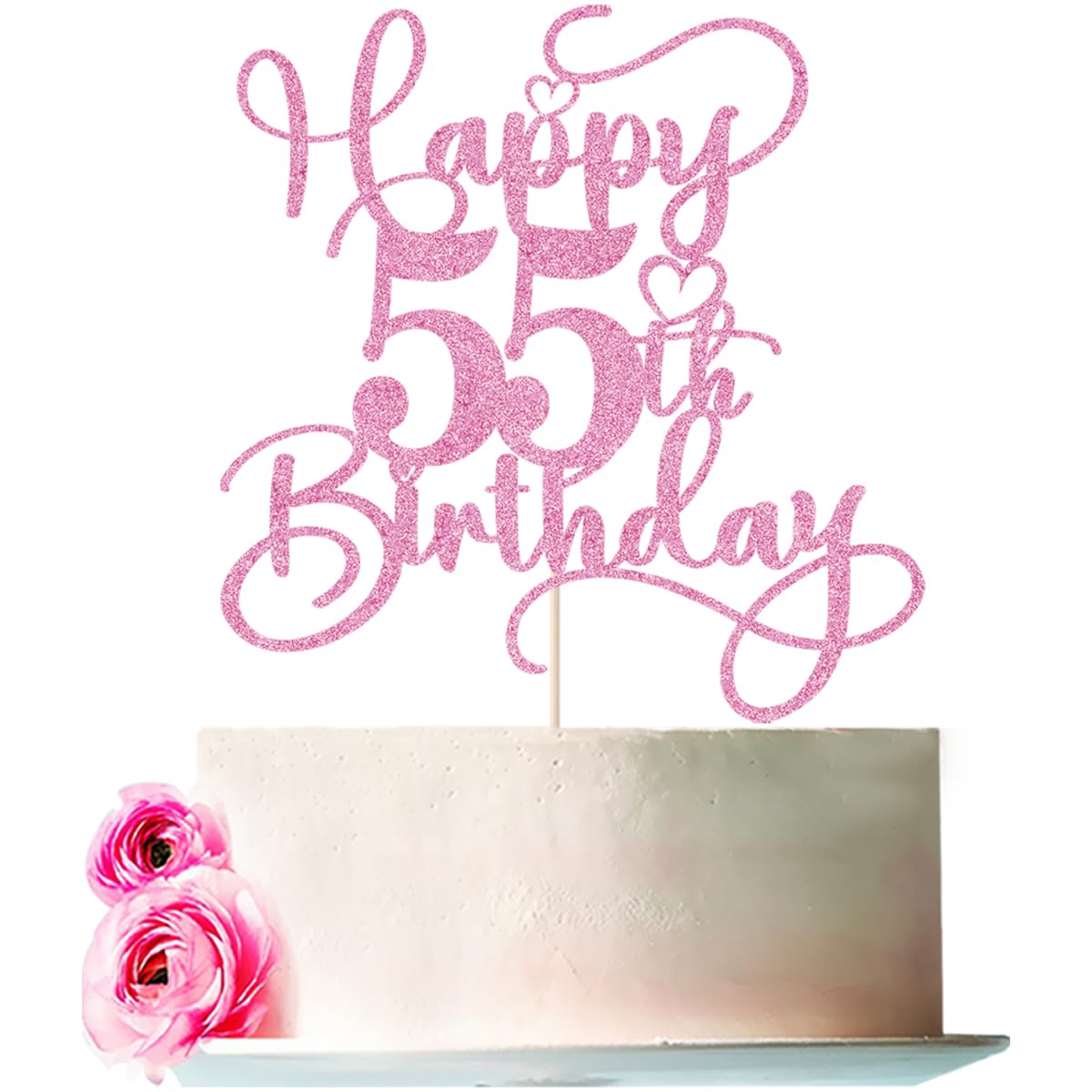 Photo 1 of Bejotaa Pink Happy 55th Birthday Cake Topper 1pcs Glitter Cake Topper for fifty-five Birthday/Anniversary Theme Party Cake Decorations Supplies