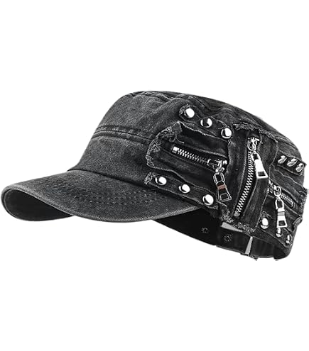 Amazon.com: Skull Studded Military Cadet Cap for Men & Women