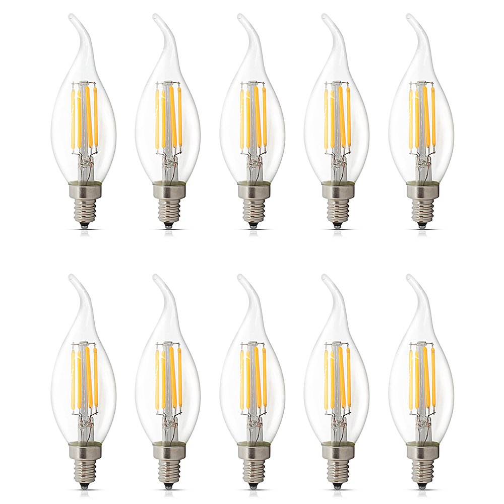 BELINGGO 10 Pack E14 LED Dimmable 4W Warm White 2700K, C35 Bent Tip Flame Shape, Vintage Led Chandelier Light Bulbs, 40w Candelabra Halogen Bulb, LED Candle Filament Bulb Light — image 1