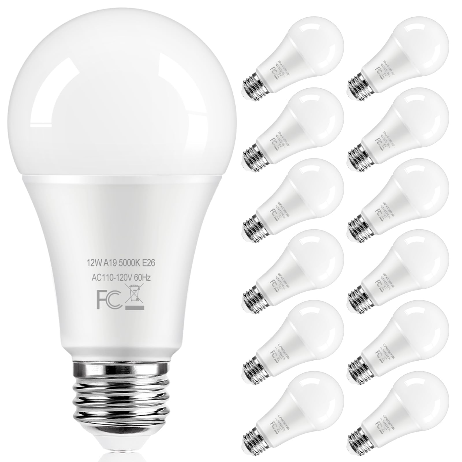 Photo 1 of TOBUSA LED Light Bulbs 100 Watt Equivalent, 1400 Lumens Super Bright A19 Daylight White 5000K LED Bulbs, Standard E26 Medium Screw Light Bulbs Non-Dimmable, 25000+Hrs Lifespan, No-Flicker, 12-Pack