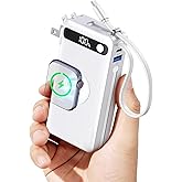 2026 Latest Portable Charger, 10800mAh 22.5W USB C Fast Charging Power Bank with 2 Built-in Cables and AC Wall Plug, LED Disp