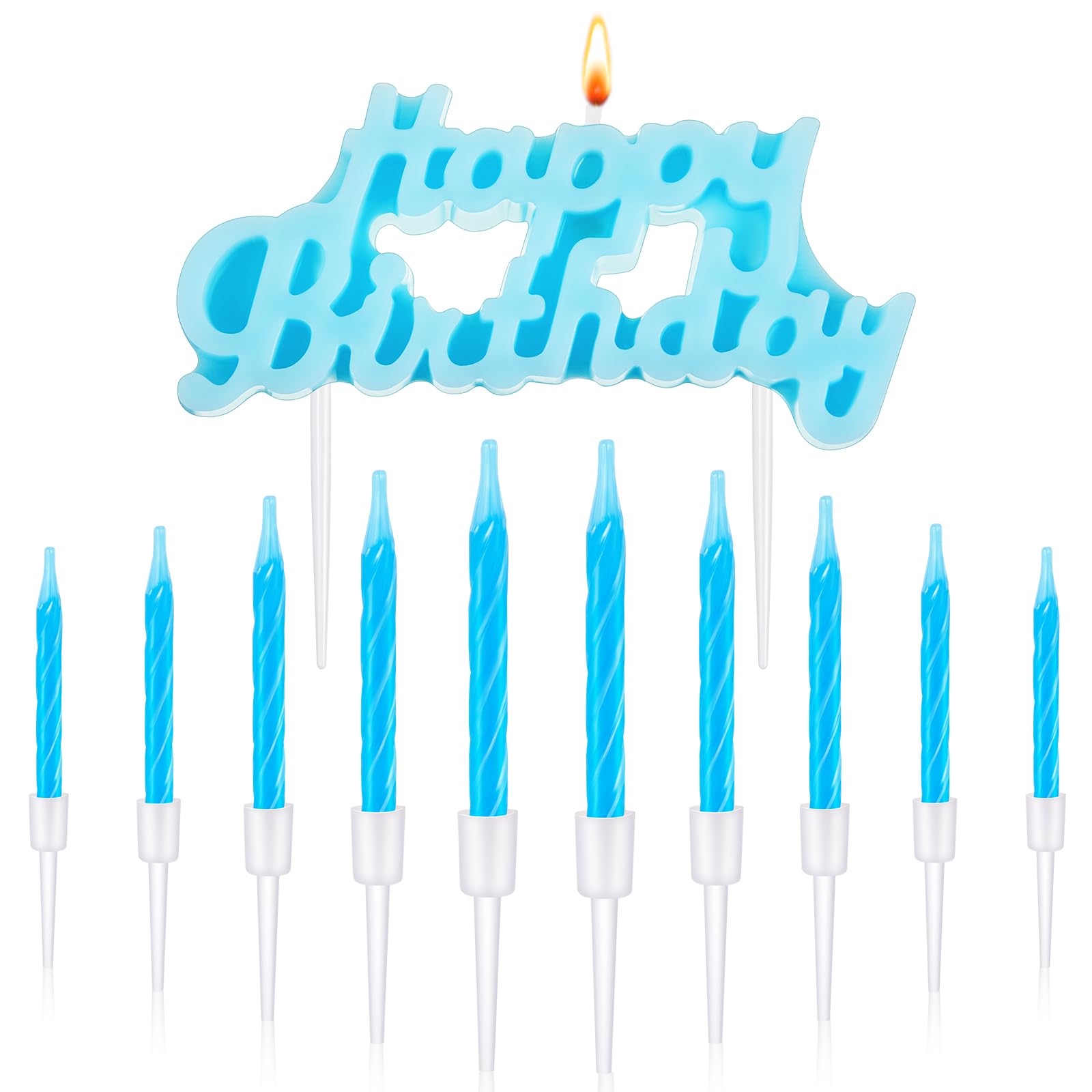 Photo 1 of MTLEE Happy Birthday Candles Letter Cake Topper with 10 Pcs 2.95 Inch Short Thin Spiral Candles for Cake Topper Birthday Decoration Party Supplies(Blue)