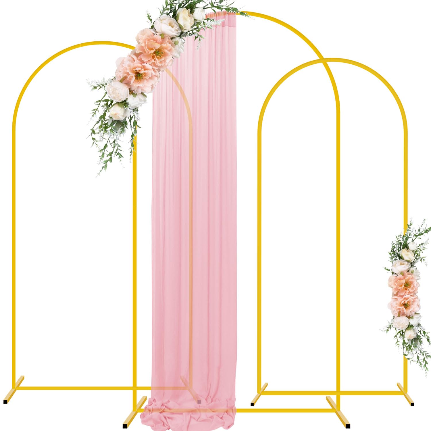 Photo 1 of FUHSY Metal Wedding Arch Stand Set of 3 Gold Party Backdrop Stand 6FT 5FT 4FT Balloon Arched Frame Stand Chiara Arch Backdrop Stands Birthday Arches Stand for Garden Floral Baby Shower Decoration