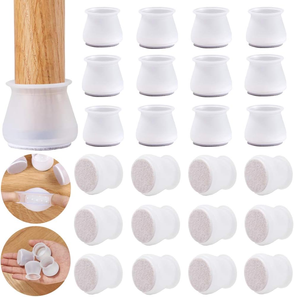 24PCS – VALUCKEE Chair Leg Covers, Felt Bottom Soft Silicone Furniture Foot Protector Pads, Easy to Move Table Leg Covers, Elastic Stool Leg Protectors Caps, Prevent Floor Scratches, Reduce Noise